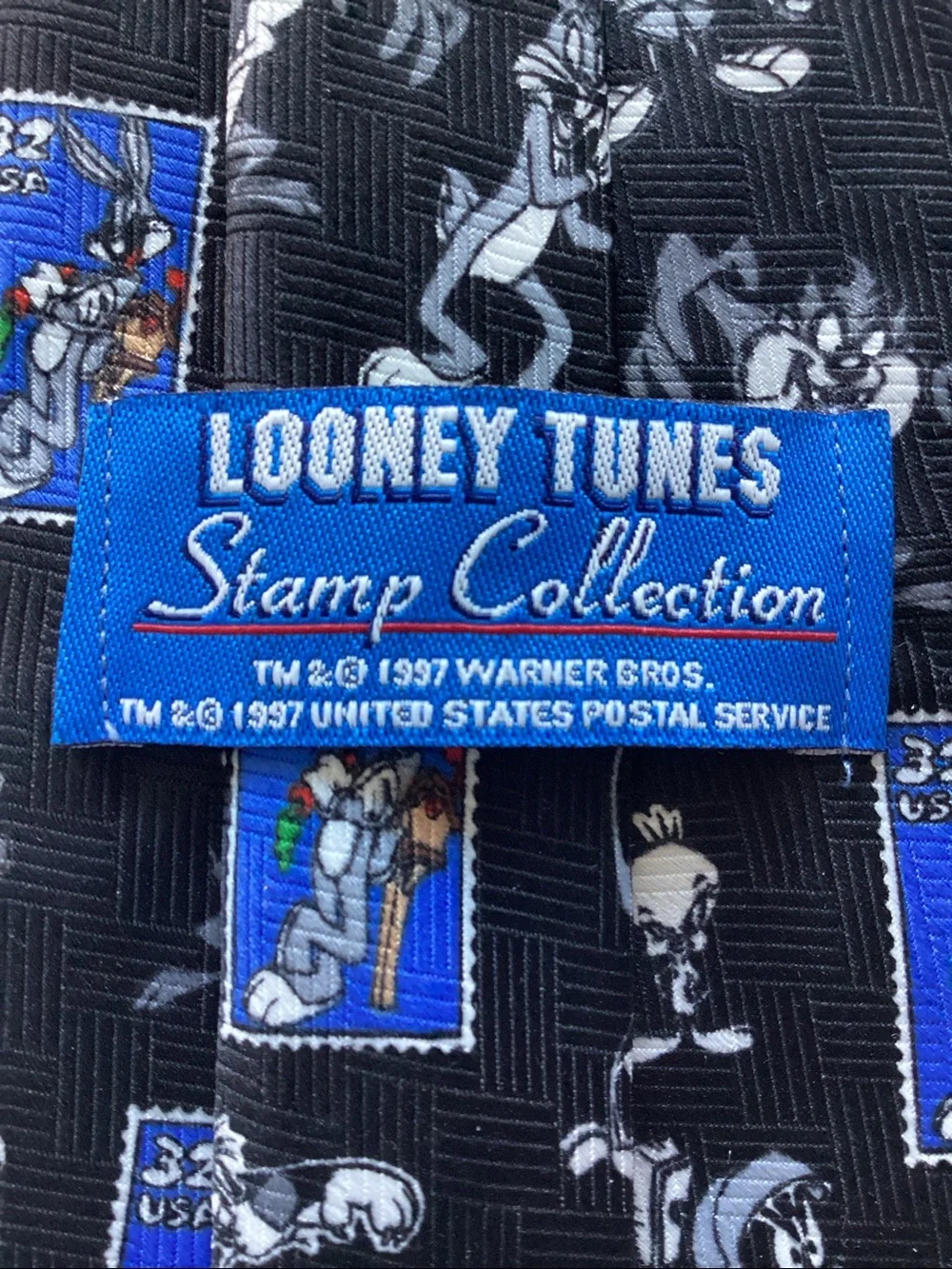 Warner Bros. Black Tie with Bugs Bunny Cartoon Character Motifs